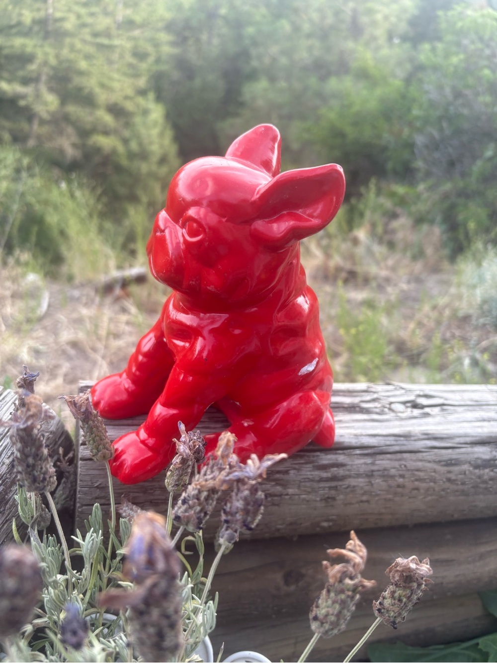 Vibrant Red French Bull Dog Statue